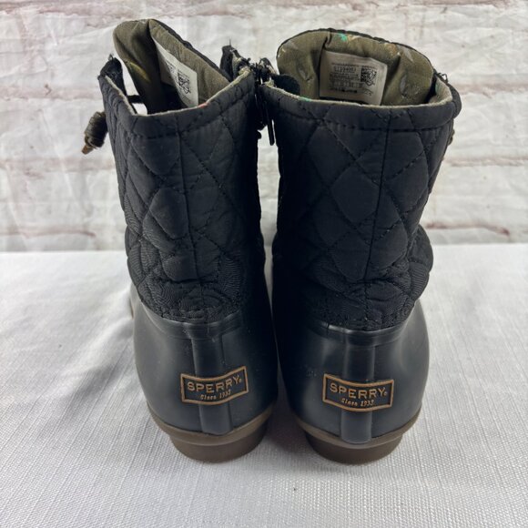 Sperry Women's 12 Black Quilted Saltwater Rain Rubber Duck Boots - Picture 9 of 11